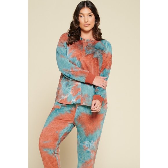 Tie-dye Printed French Terry Knit Loungewear Sets - Picture 2 of 7
